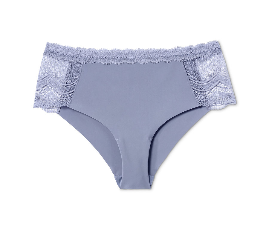 Fliederfarbene Midrise-Panty mit Spitze.