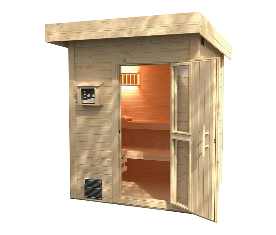 Offene Tür zum WEKA-Saunahaus "Naantali".