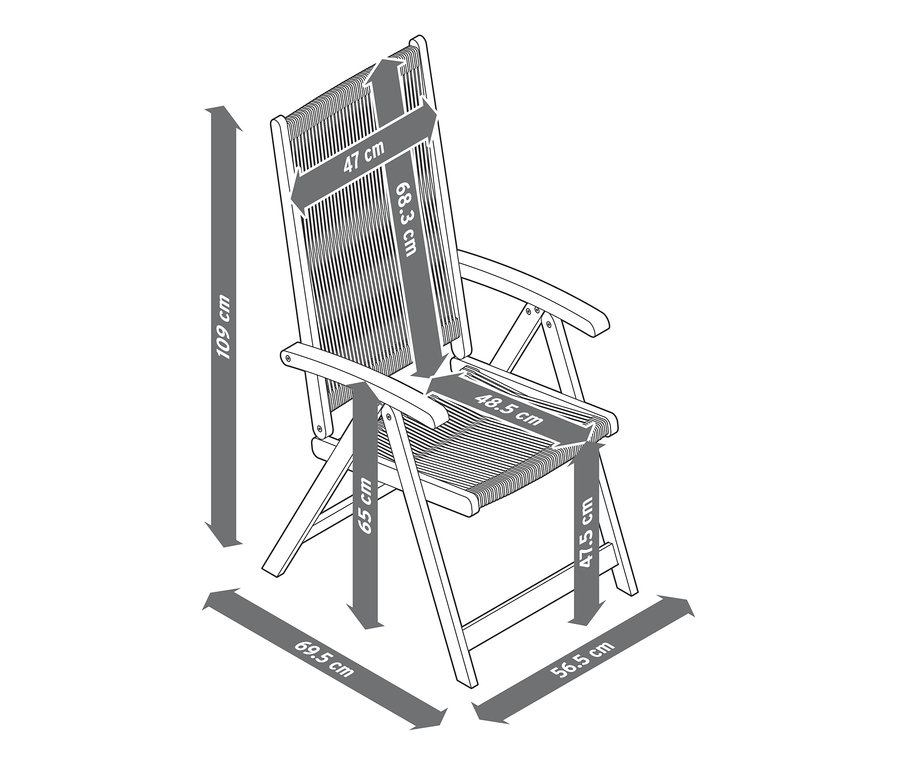 Abmessungen des Hochlehners »Lenja« mit verstellbarer Rückenlehne.