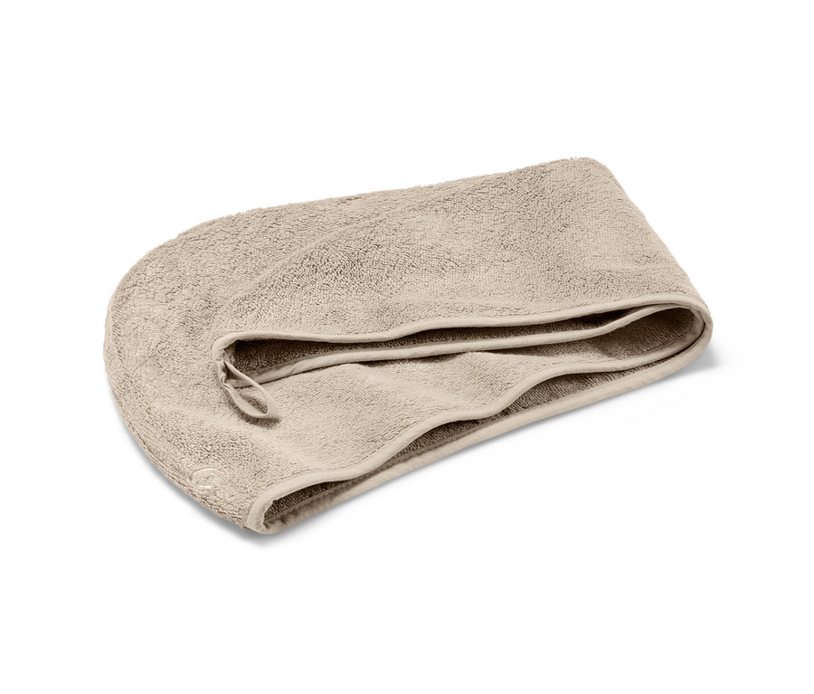 Beiges, extra saugfähiges Turban-Handtuch.