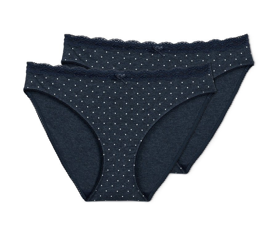 Zwei blaue Slips mit weißen Punkten.