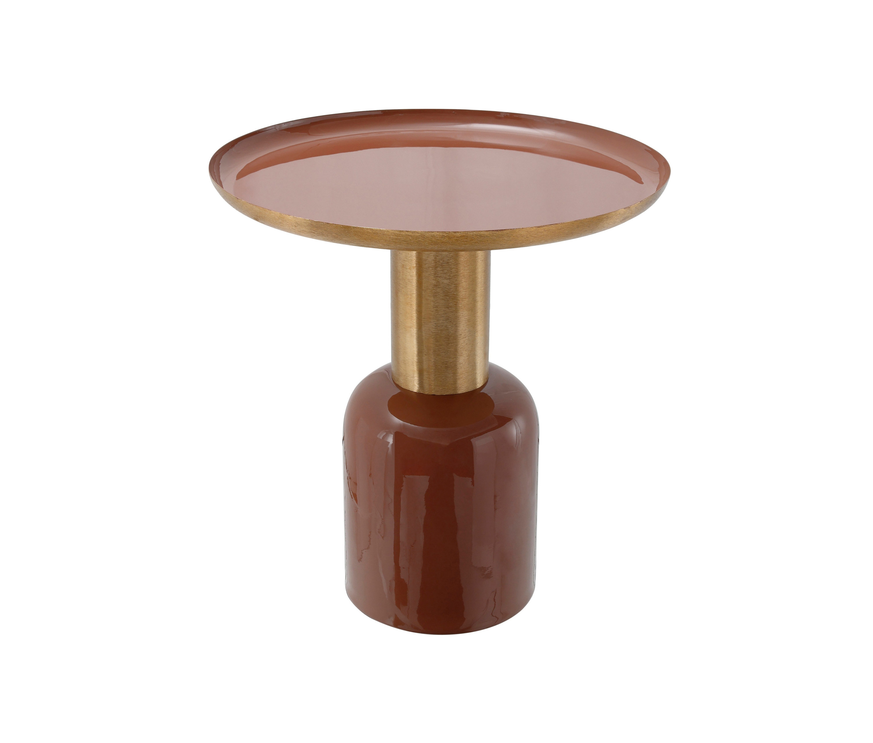 Ein braun-goldener Tisch auf einem weißen Hintergrund. Der Kayoom-Beistelltisch »Art Deco 725« ist zu sehen.