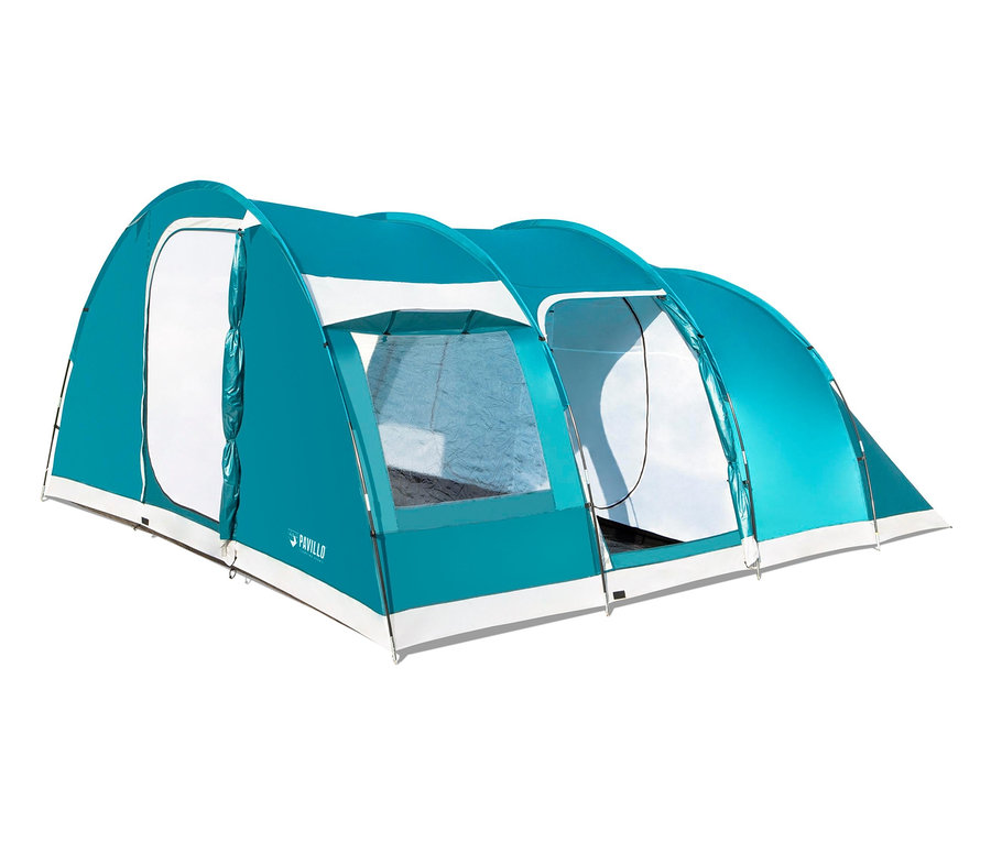 Türkisblaues Bestway® Pavillo™-Zelt »Family Dome 6« mit weißen Details.