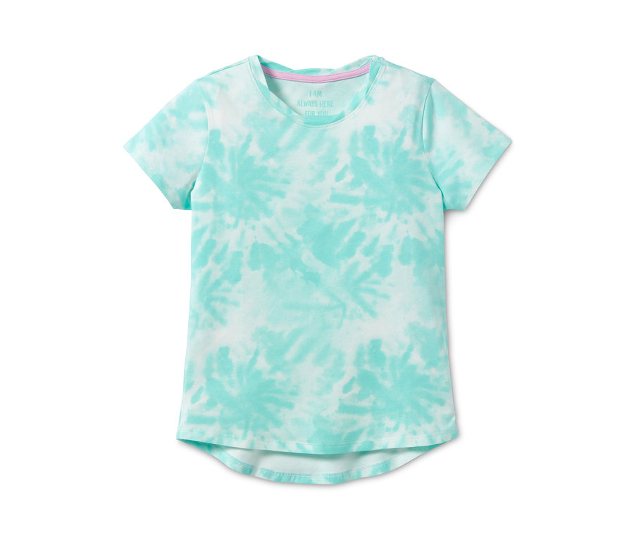Ein türkis-weißes Batik-T-Shirt.