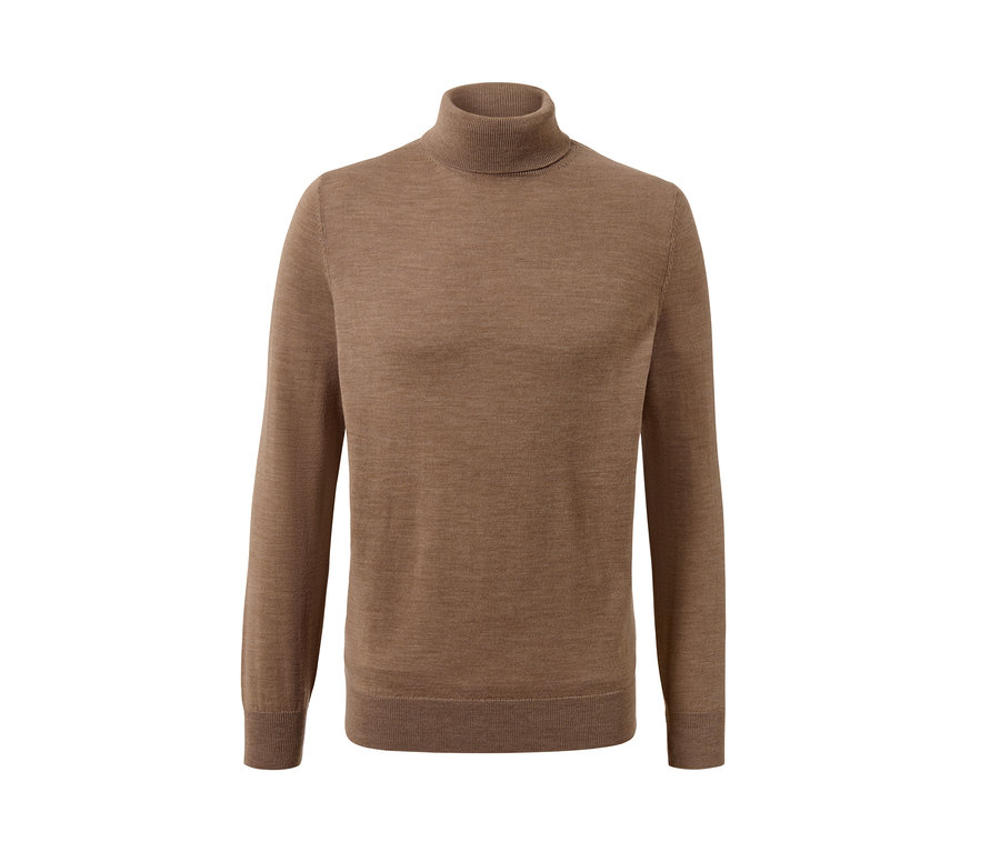 Ein brauner Merino-Rollkragenpullover.