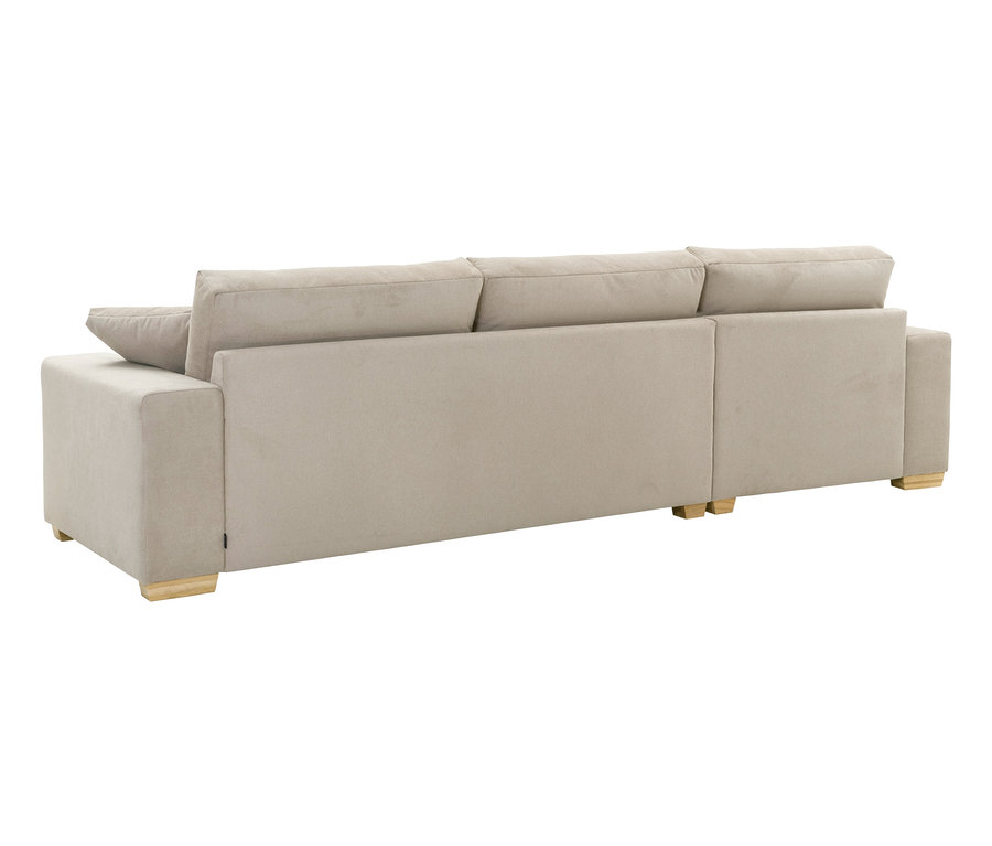 Rückansicht des beigen 2,5-Sitzer-Sofas »Lea« mit Longchair links.
