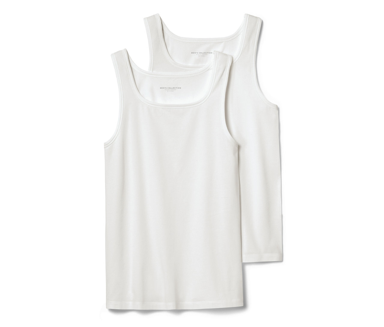 Zwei weiße 2er-Packs Jersey-Unterhemden liegen übereinander.
