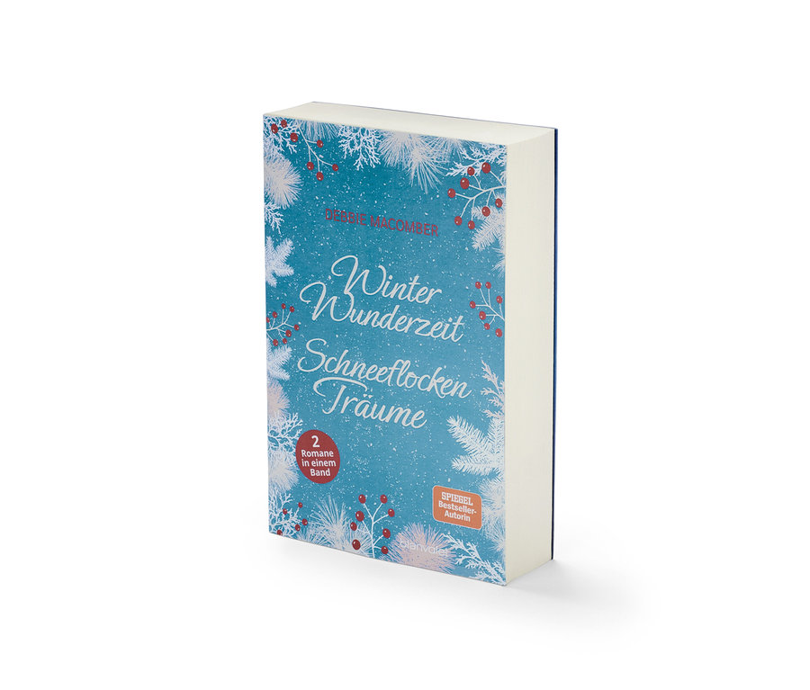 Das Buch Doppelroman »Winterwunderzeit« und »Schneeflockenträume« mit blauem Cover, weißen Schneeflocken und roten Beeren.