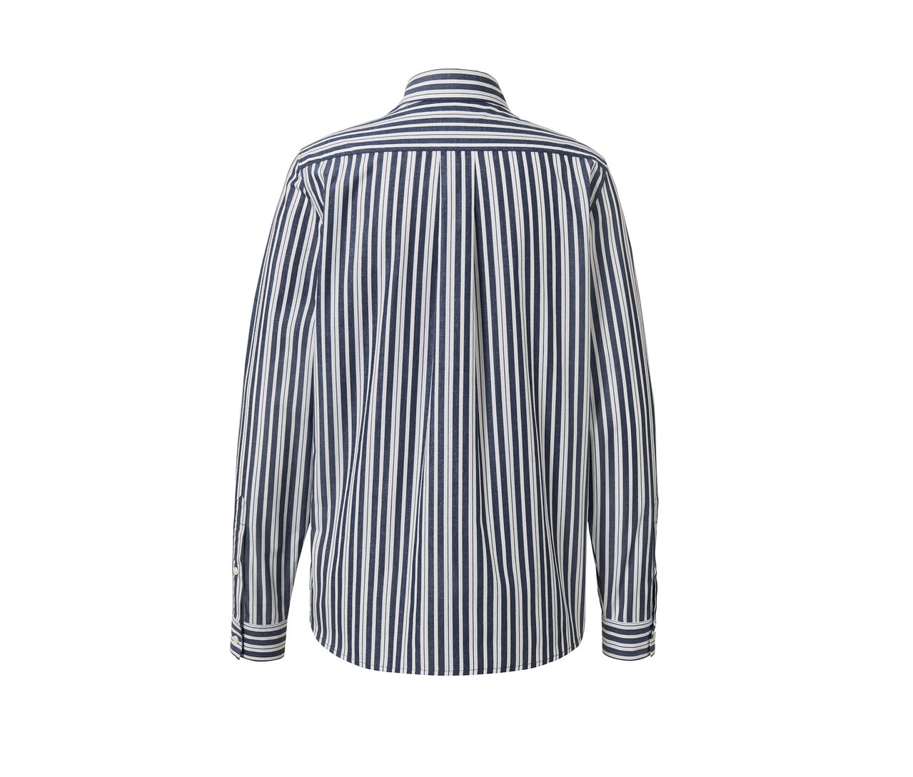 Rückansicht einer gestreiften Popeline-Bluse.