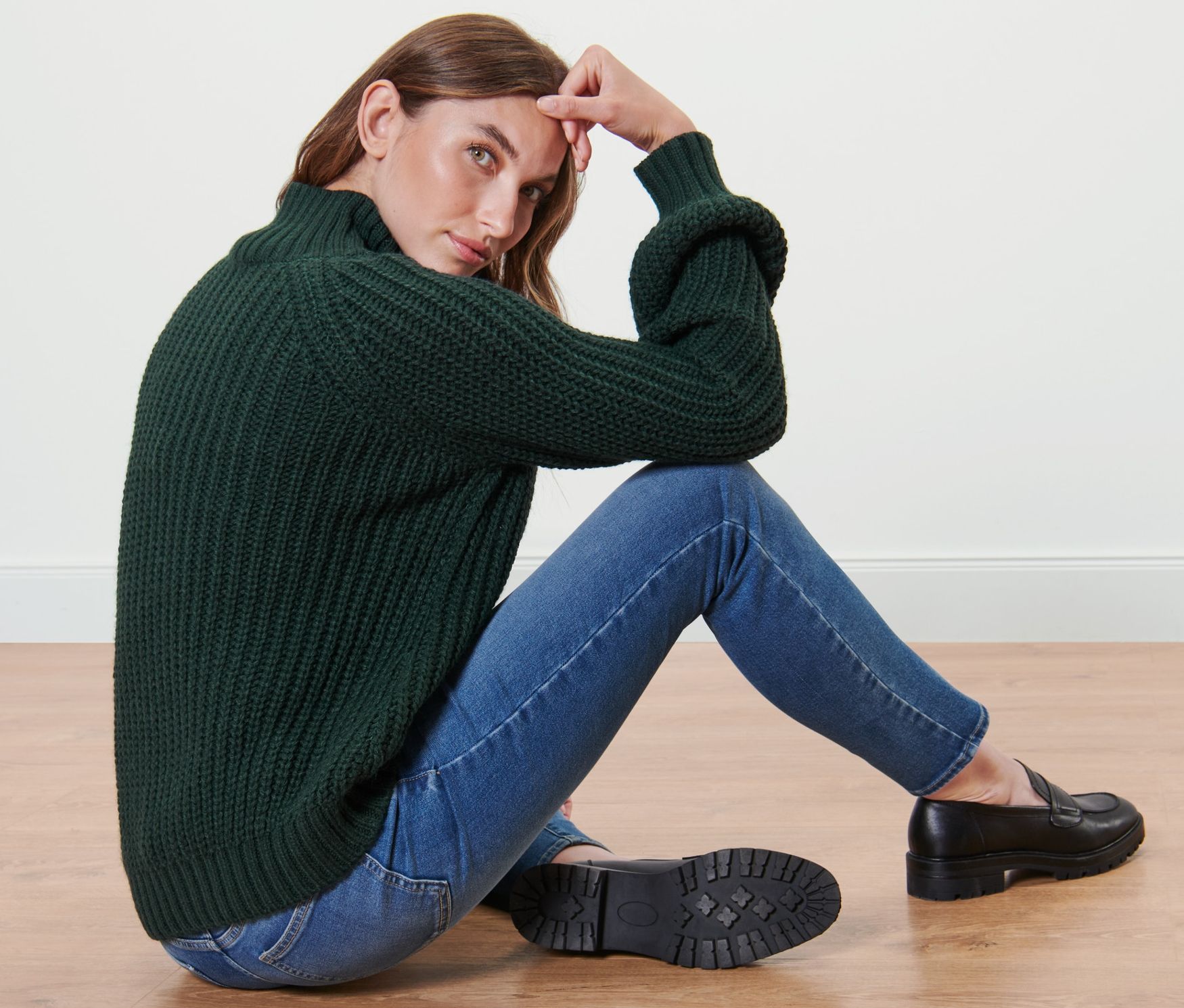 Thumbnail - Tchibo - Strickpullover mit Stehkragen - Damen - Gr. XL - dunkelgrün