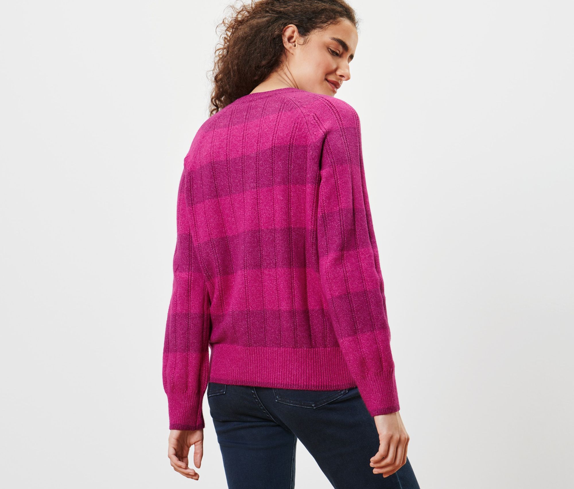Thumbnail - Strickpullover mit Ajour-Muster - Damen - Gr. XL - pink/gestreift