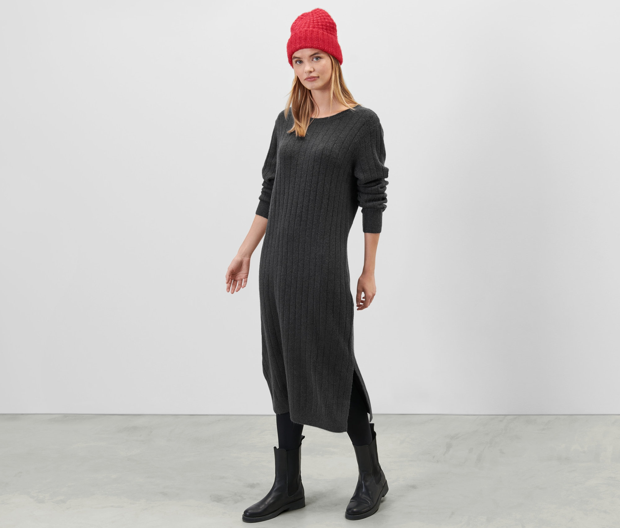 Thumbnail - Tchibo - Geripptes Strickkleid - Damen - Gr. L - dunkelgrau