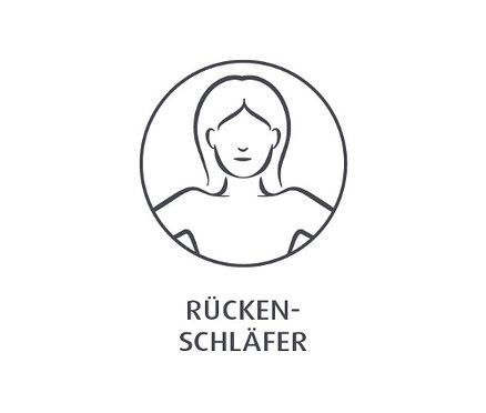 Schwarz-Weiss-Illustration einer Frau, die auf dem Rücken liegt, mit dem Text "Rückenschläfer".