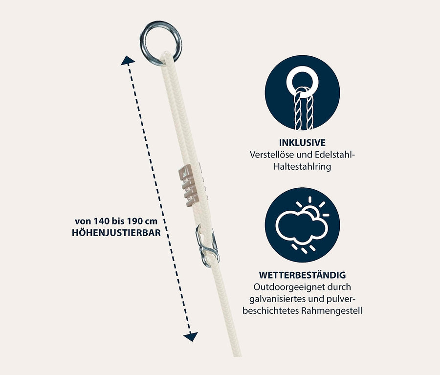 Höhenverstellbares, weißes Aufhängesystem.