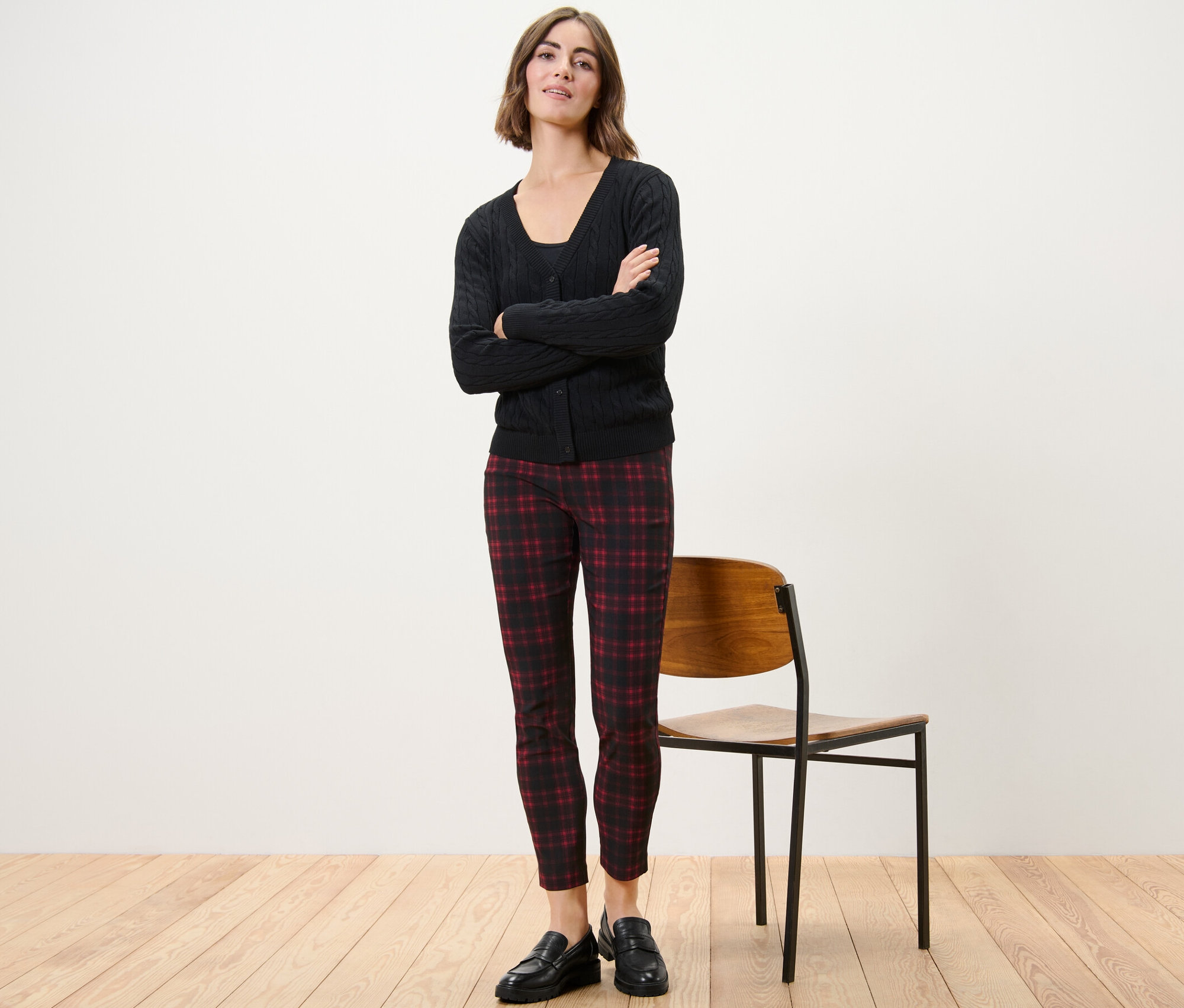 Thumbnail - Tchibo - Karierte Stretchhose - Damen - Gr. 48 - dunkelrot/kariert