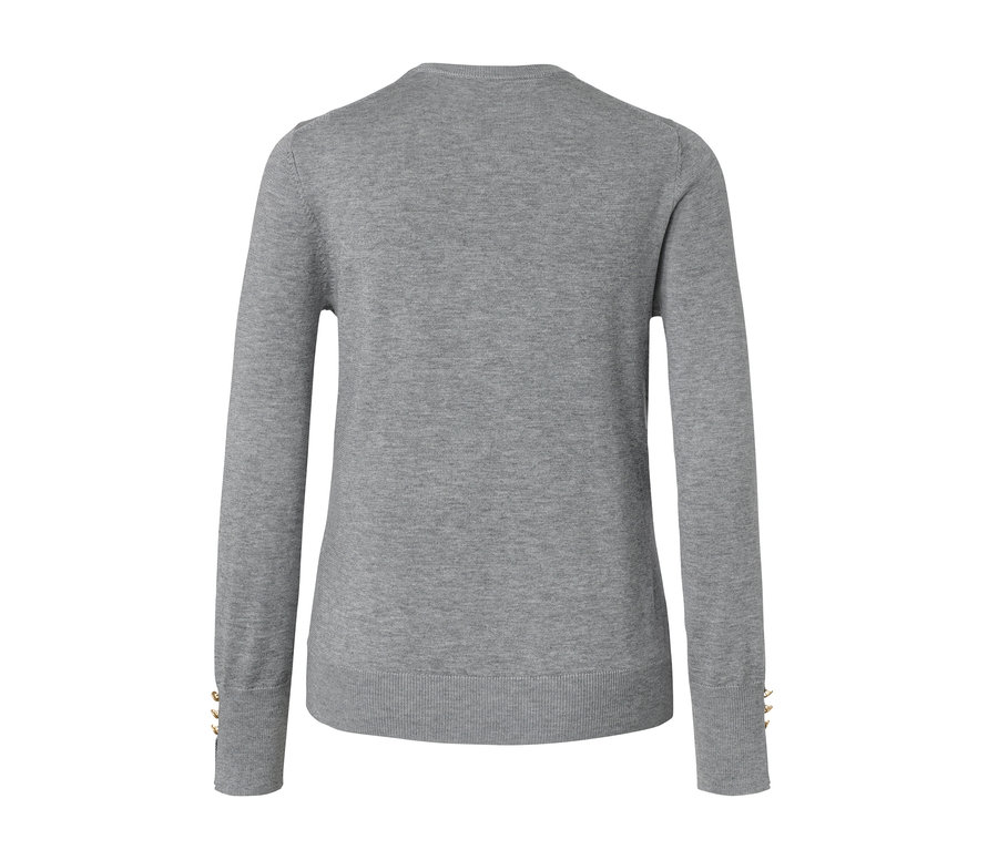 Grau melierter Feinstrickpullover.