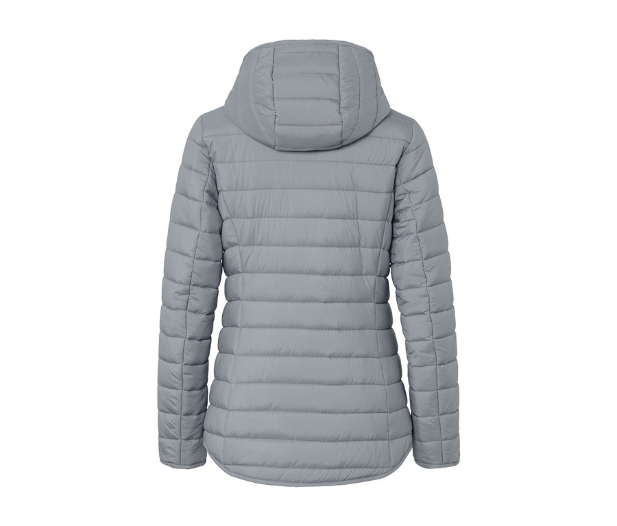 Graue wasserdichte Wende-Steppjacke von hinten.
