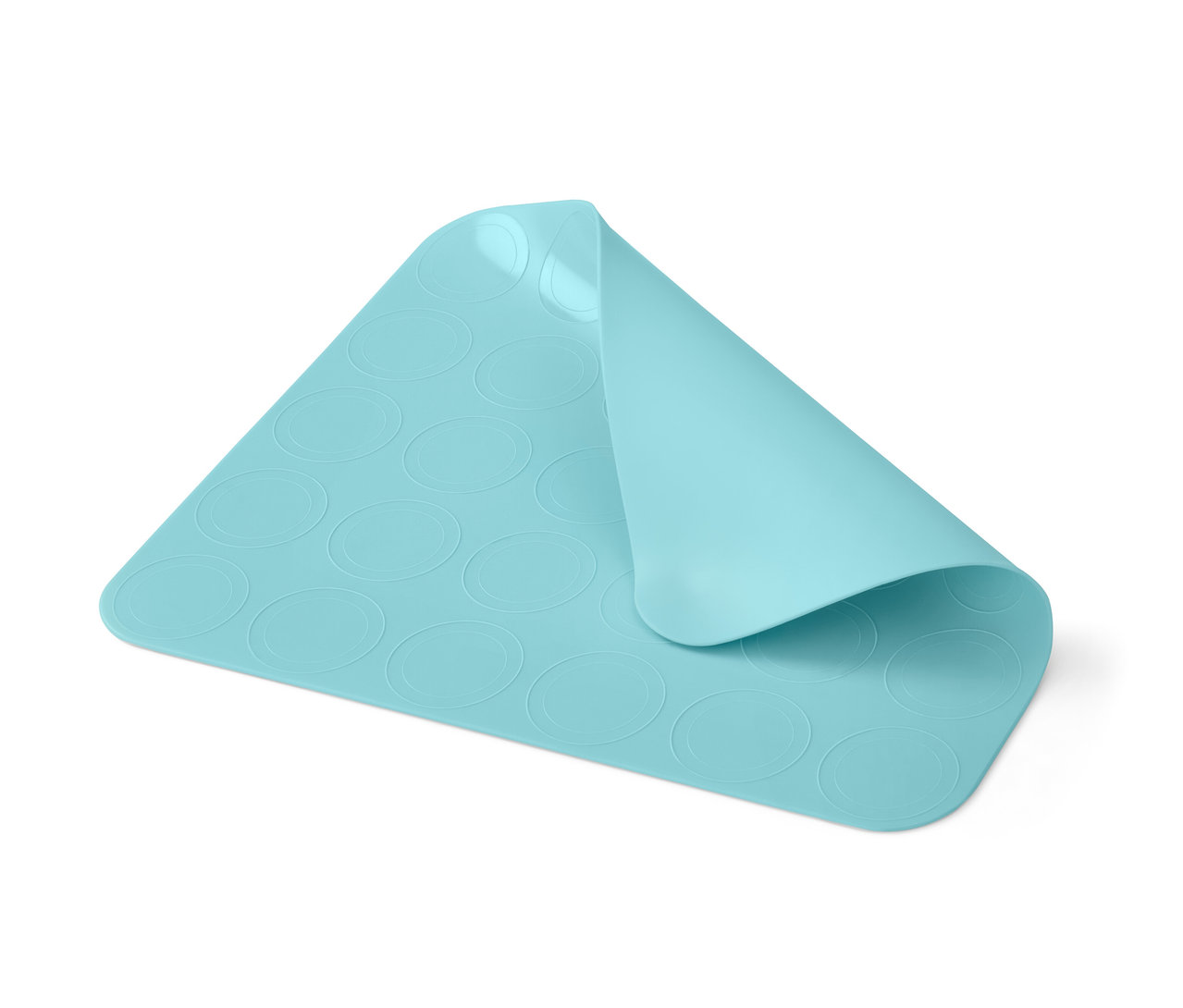 Eine hellblaue Macaron-Backmatte mit Kreismuster.