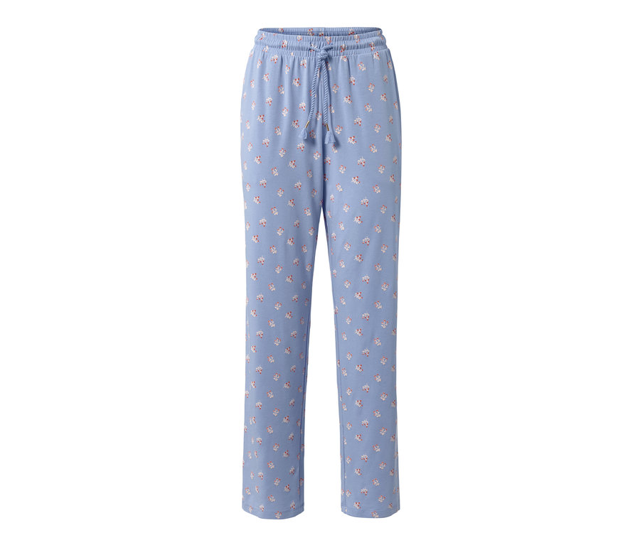 Blaue Pyjamahose mit Blumenmuster.