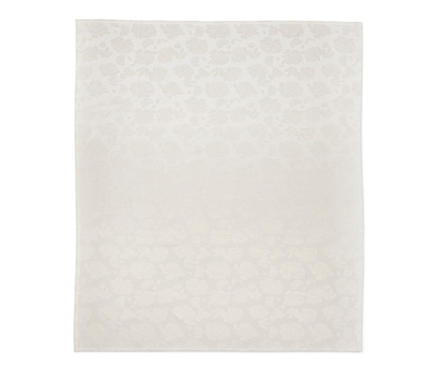 Weiße Jacquard-Tischdecke, Normalgröße, 140 x 180 cm mit Blumenmuster.