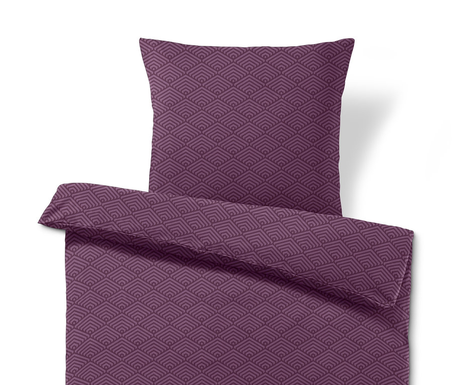 Lila Biber-Bettwäsche in Normalgröße mit geometrischem Muster.