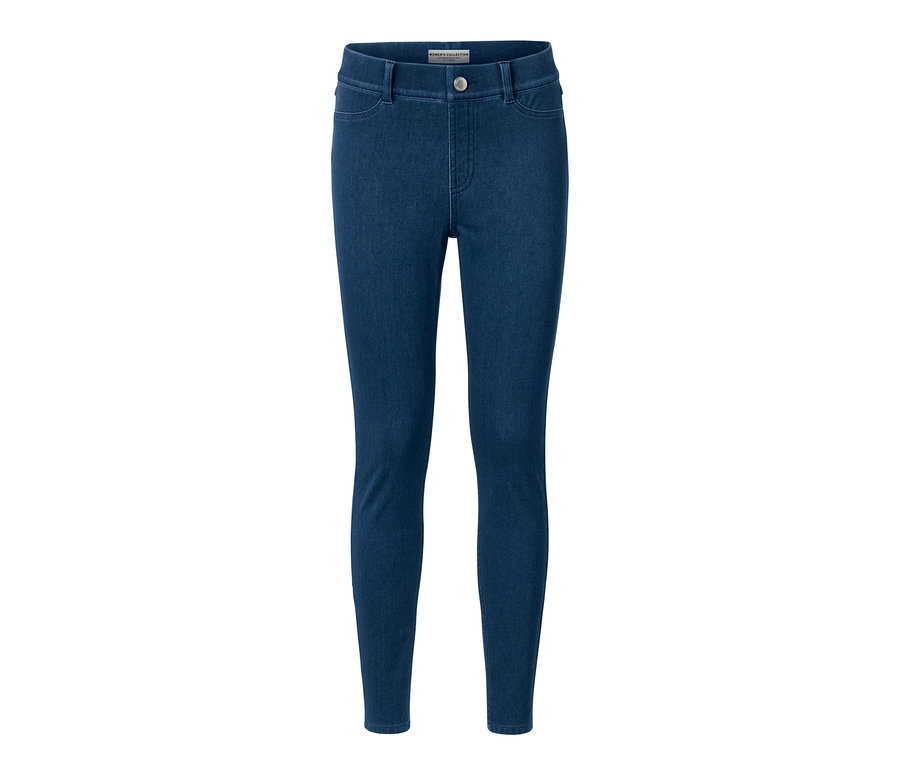Blaue Jeggings auf weißem Hintergrund.
