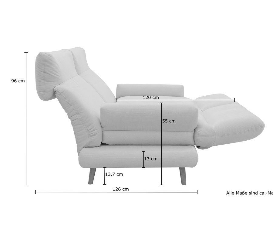 Abmessungen des DOMO collection 2-Sitzer-Sofas »Malaga«.