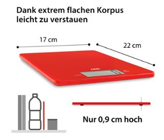 Rote ADE Digitale Küchenwaage »Leonie« mit den Maßen 17 cm x 22 cm und einer Höhe von 0,9 cm.