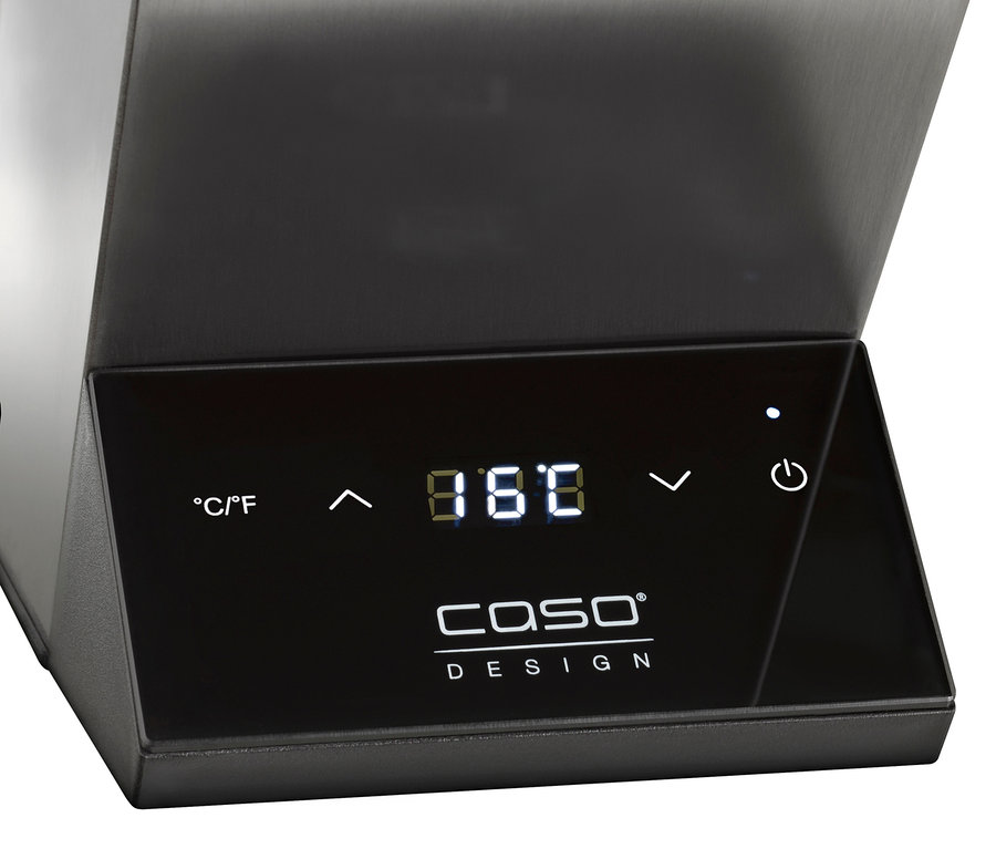 Detailansicht des Bedienfelds vom CASO Weinkühlers »Wine Case One«.