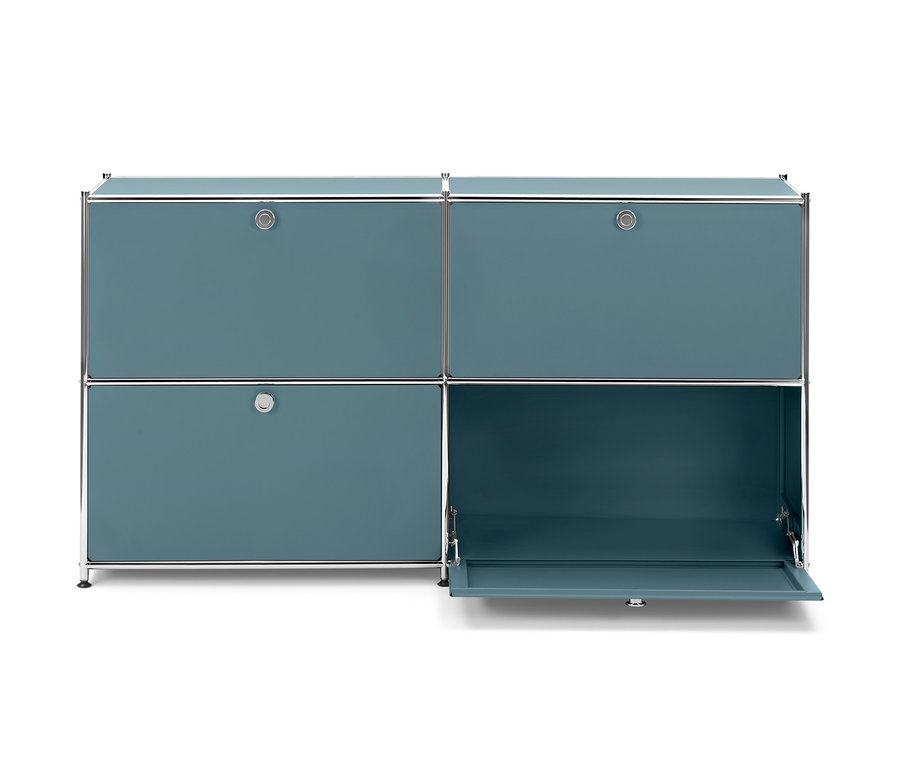 Basaltblaues Sideboard »CN3« mit 4 Klappfächern, eines davon ist geöffnet.