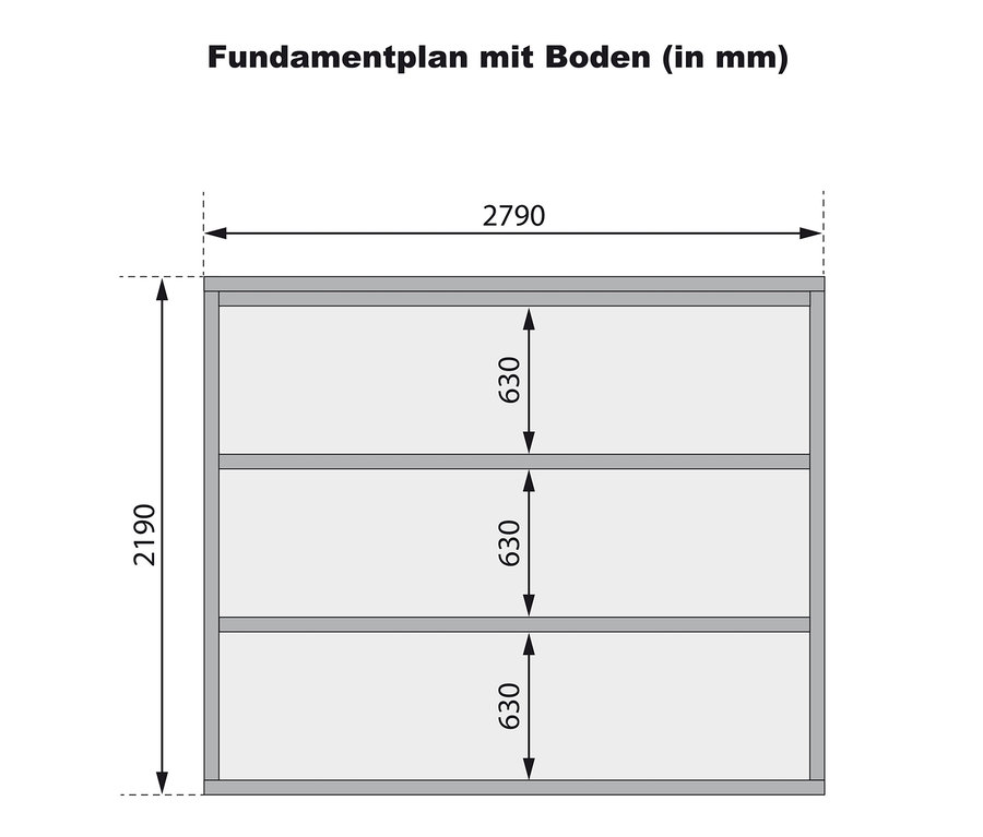 Grundriss des Karibu Gartenhauses mit bepflanzbarem Dach, 28 mm „Nature 3“ mit Abmessungen.