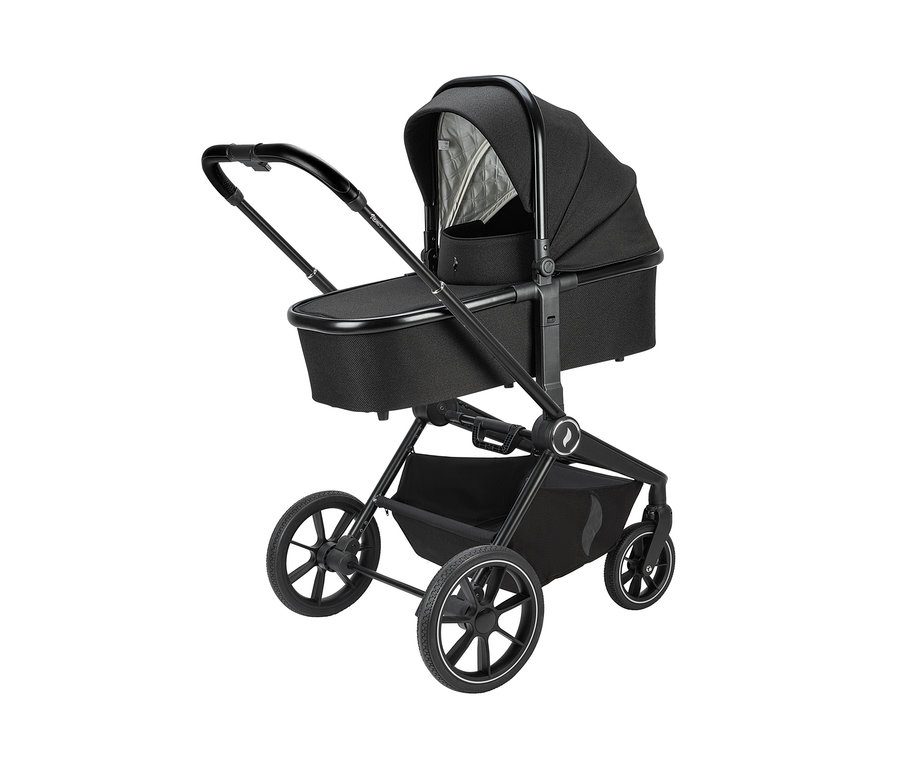 Schwarzer Osann Kombi-Kinderwagen »Vamos« vor einem weißen Hintergrund.