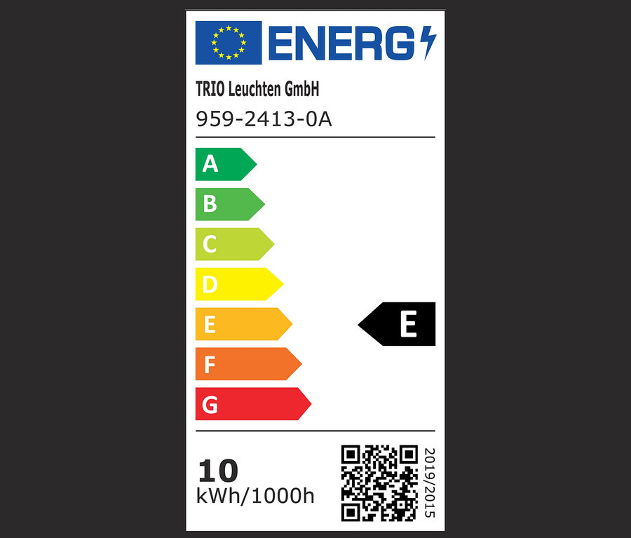 Energielabel Trio Leuchten GmbH 959-2413-0A, Klasse E, Verbrauch 10 kWh/1000h.