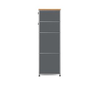Schmale graue Metallkommode »CN3« mit Holzplatte und zwei Schubladen.