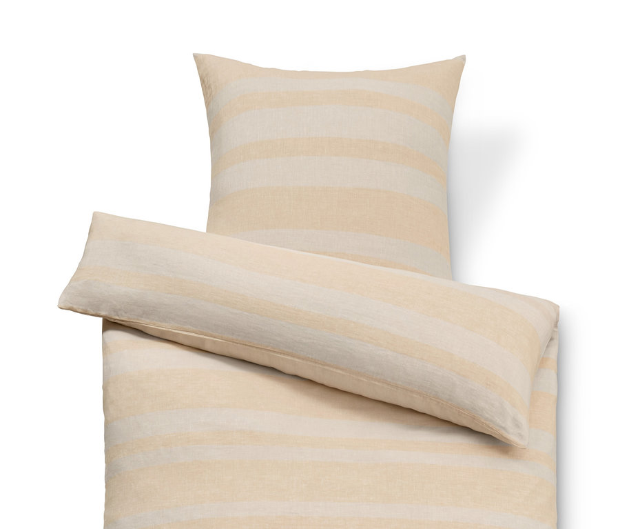 Gestreifte Bettwäsche aus gewaschenem Leinen in Normalgröße, Doppelgröße und Übergröße.