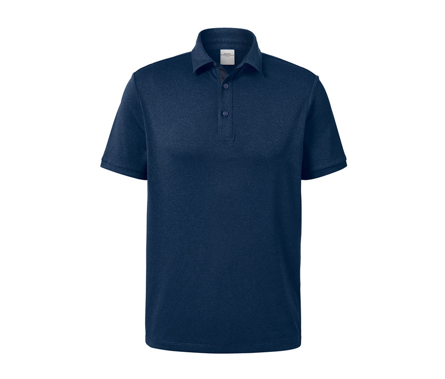 Dunkelblaues Funktions-Poloshirt mit kurzen Ärmeln.