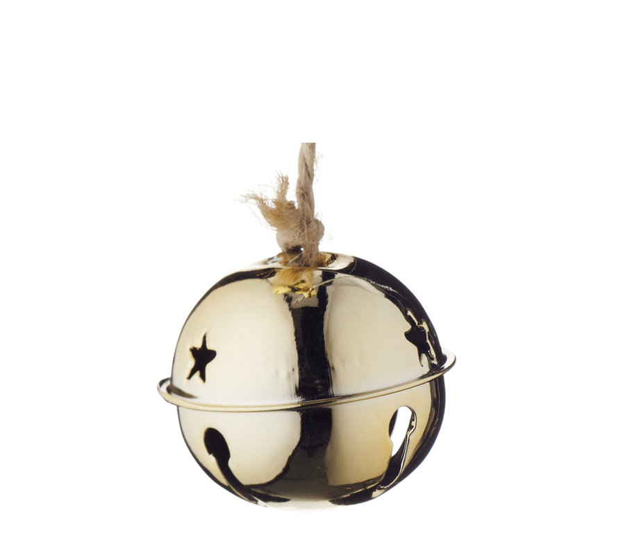 Nahaufnahme eines goldenen Glöckchen-Anhängers mit Glöckchen-Anhängern.