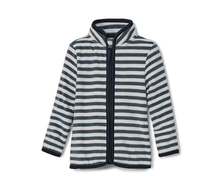 Kinder-Fleecejacke, Ringel mit Reißverschluss und Kragen.