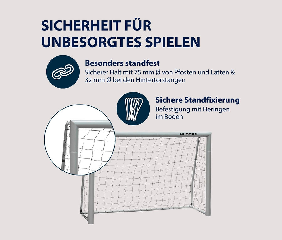 Ein silbernes HUDORA Fußballtor »Expert 300« mit Netz.