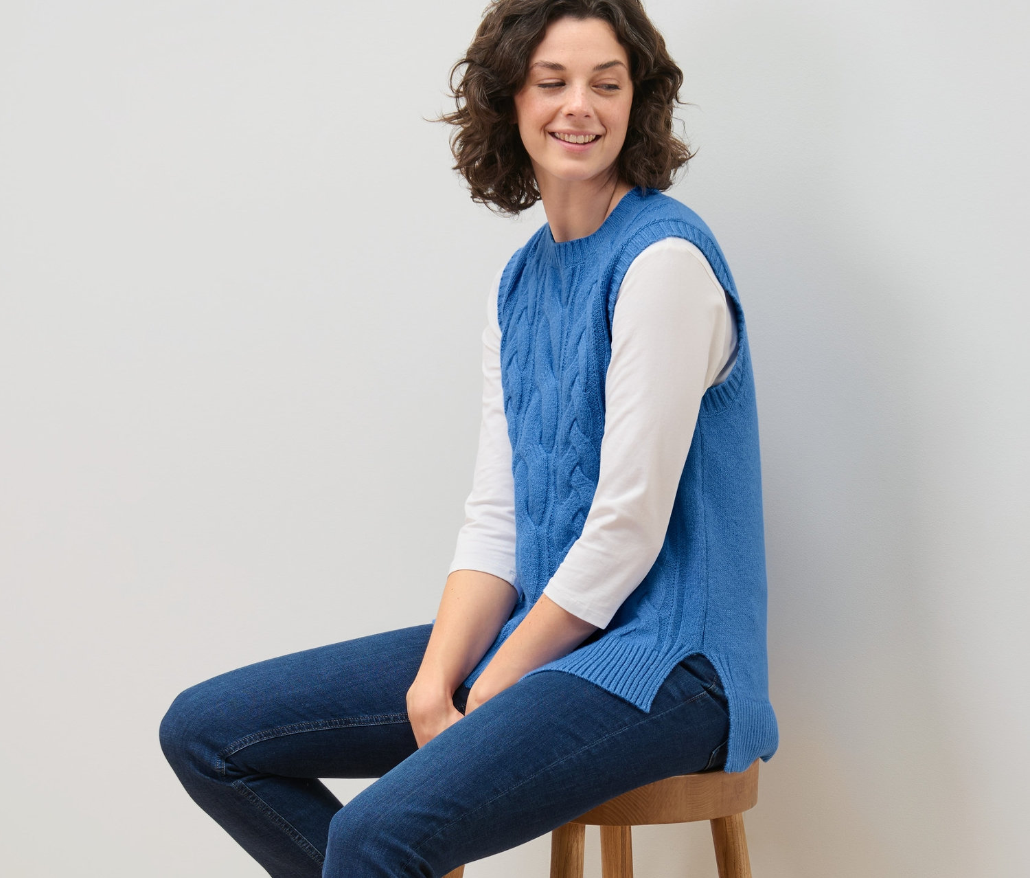 Thumbnail - Tchibo - Strick-Pullunder mit Zopfmuster - Damen - Gr. XL - hellblau