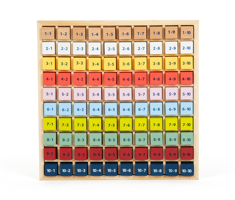 Ein hölzernes small foot Rechen-Set »Educate« mit bunten Würfeln und Zahlen in einem Holzrahmen.