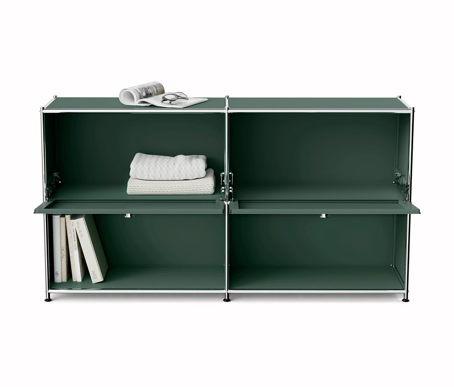 Sideboard Metall »CN3« mit 2 versetzbaren Klappenfächern, mit Büchern und Textilien.