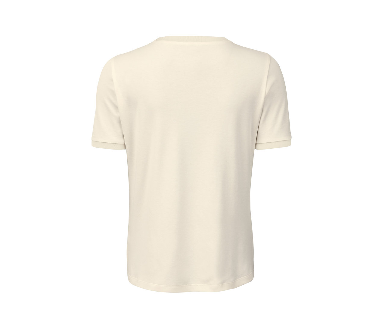 Rückansicht eines cremefarbenen T-Shirts.