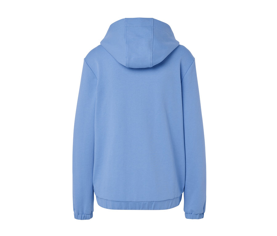 Rückansicht einer hellblauen Sweatjacke.
