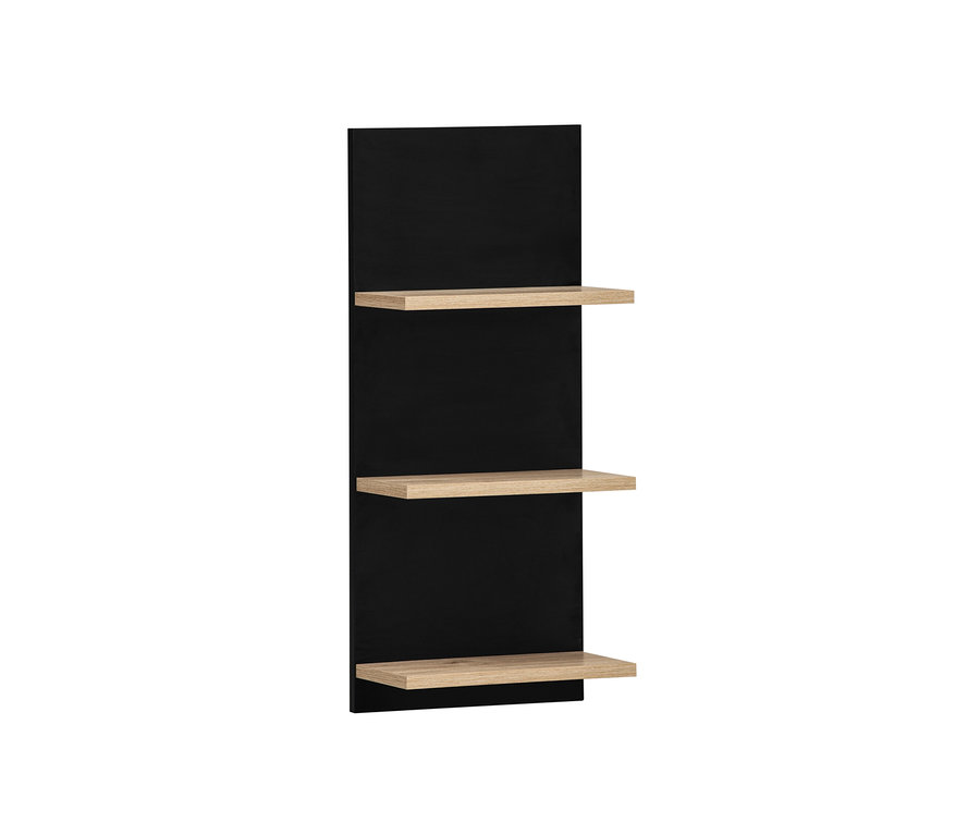 Schwarzes Regal "Emmik" mit drei Regalböden aus Weißeiche.