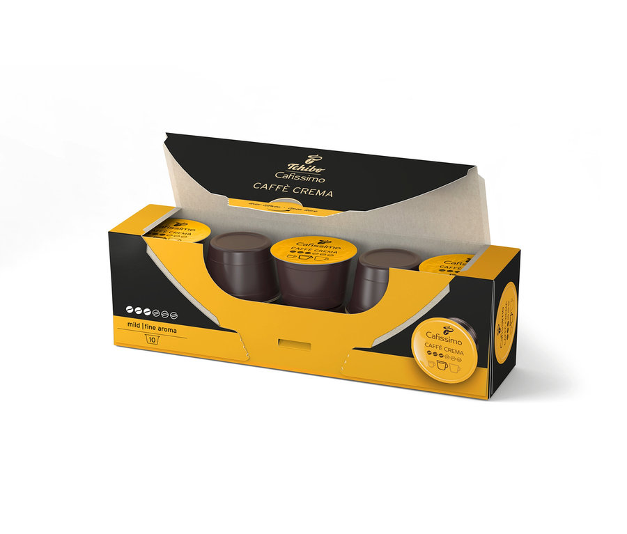 Packung RA CFM Caffe Crema mild 10 Cup Paket, Cafissimo Caffè Crema mild - 10 Kapseln und Cafissimo Caffè Crema mild - 80 Kapslen.