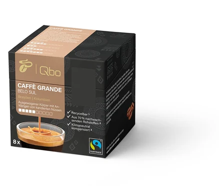 Eine Packung Qbo Caffè Grande BELO SUL mit acht Kapseln.