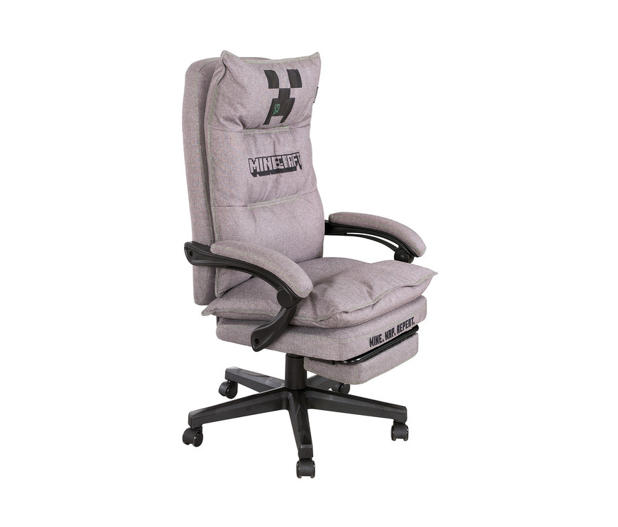 Grauer roba Minecraft Gaming-Stuhl mit schwarzem Untergestell und Armlehnen.