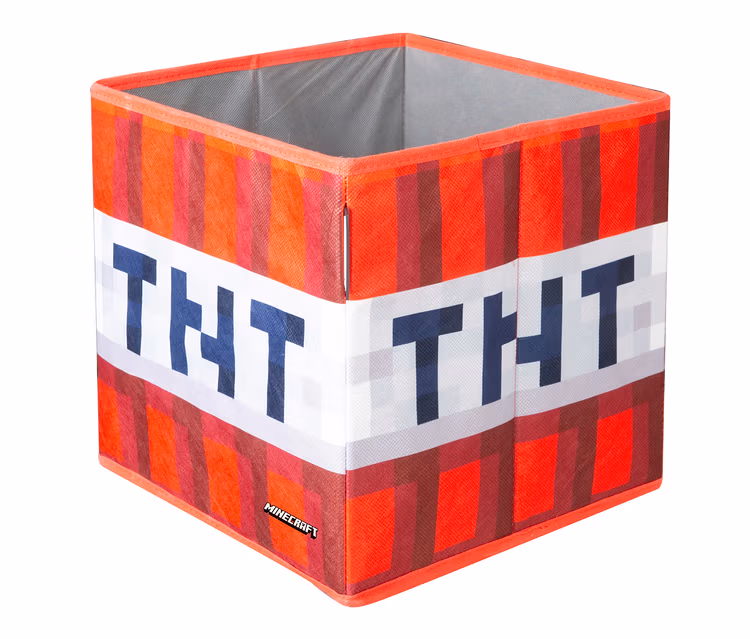 Ein quadratischer Minecraft Aufbewahrungsbox mit TNT-Motiv.