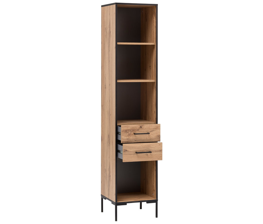Bürohochschrank »2000 H 400 R« mit offenen Regalen und zwei Schubladen.